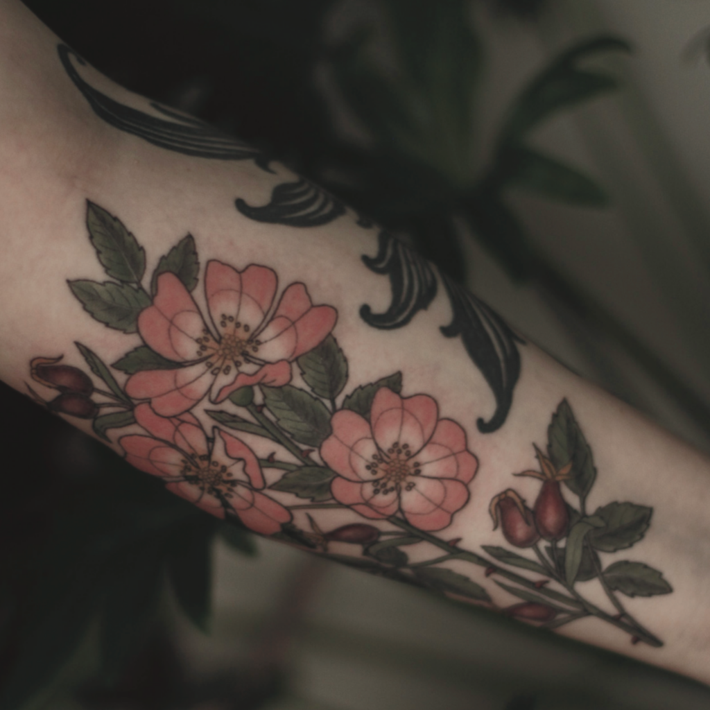 Hundsrosen und Hagebutten, Wildrosen, Botanical Illustration, Flora und Fauna, Blumen Tattoo, Rosen Tattoo, Natur, Botanik, Pflanzen Tattoo, Tattoo vegan